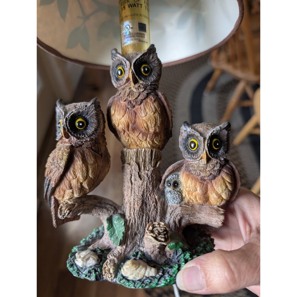 Vintage 4 Owls On A Tree Table Lamp Very Detailed Resin Small - Picture 5 of 13